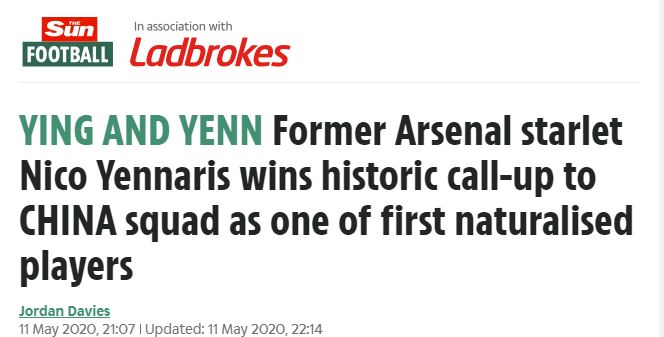 ĐT Trung Quốc, Arsenal, Nico Yennaris
