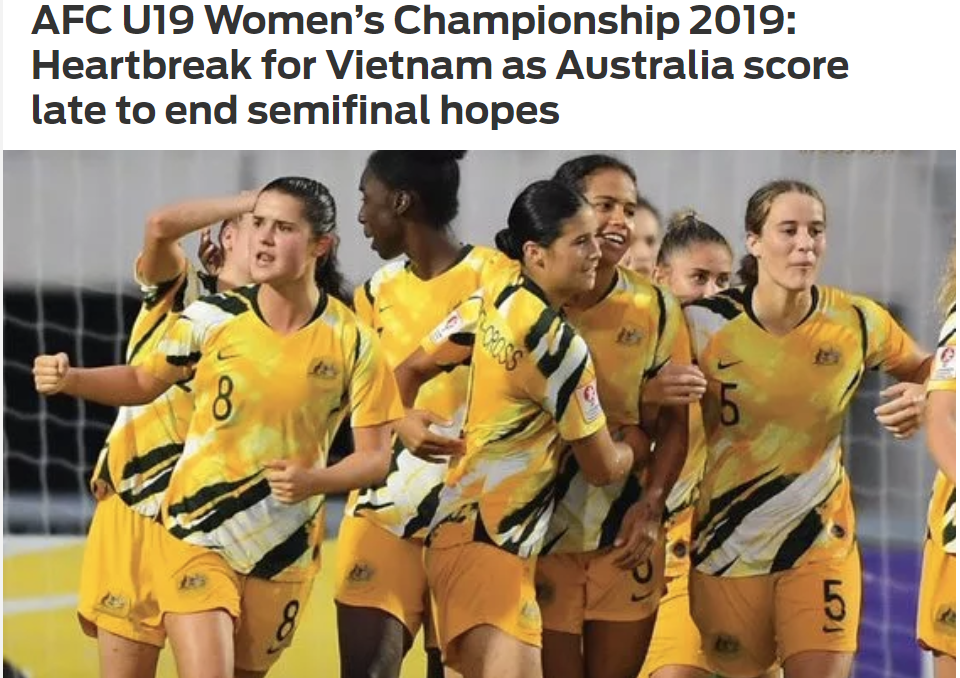 U19 nữ Việt Nam 0-1 U19 nữ Australia, U19 nữ Việt Nam, VCK U19 nữ châu Á, Báo châu Á, Fox Sports Asia