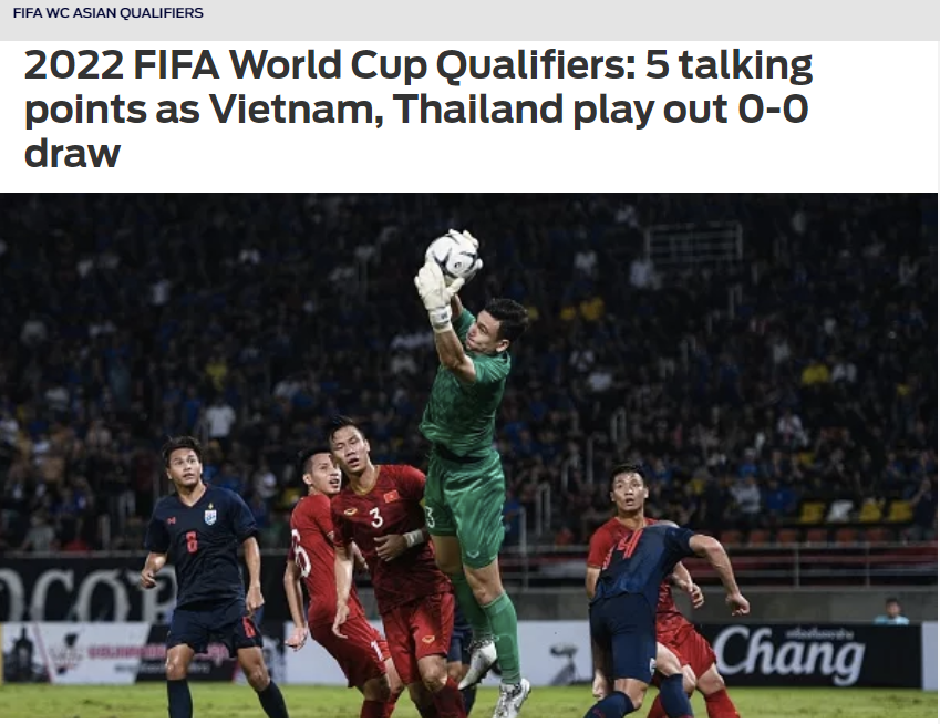 Việt Nam 0-0 Thái Lan, Vòng loại WC 2022, Fox Sports Asia, Báo châu Á, Đặng Văn Lâm, Quang Hải, Chanathip