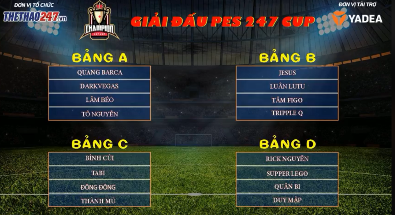 ket qua boc tham chia bang giai dau PES 247 Cup