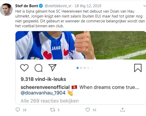 SC heerenveen bi chi trich vi Van Hau